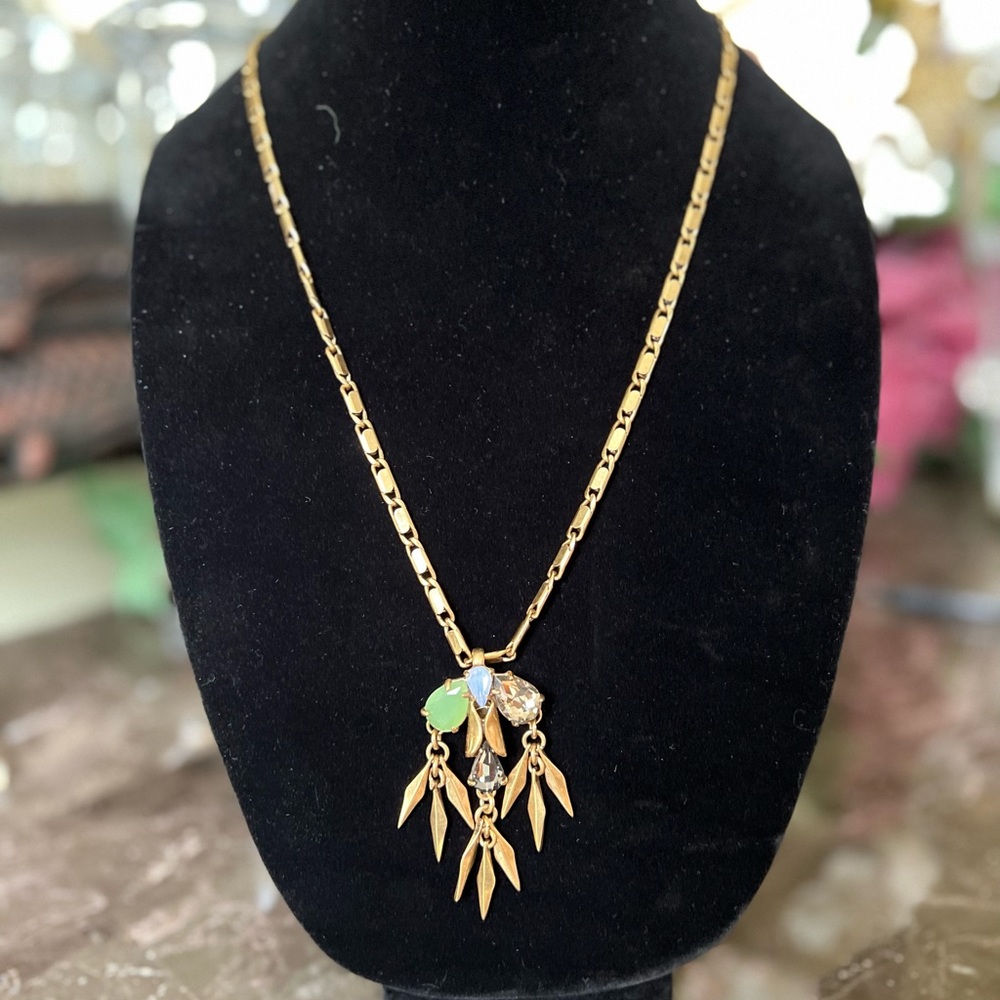 J. Crew 31 in Gold Pendant Necklace w/ Faceted Stones
